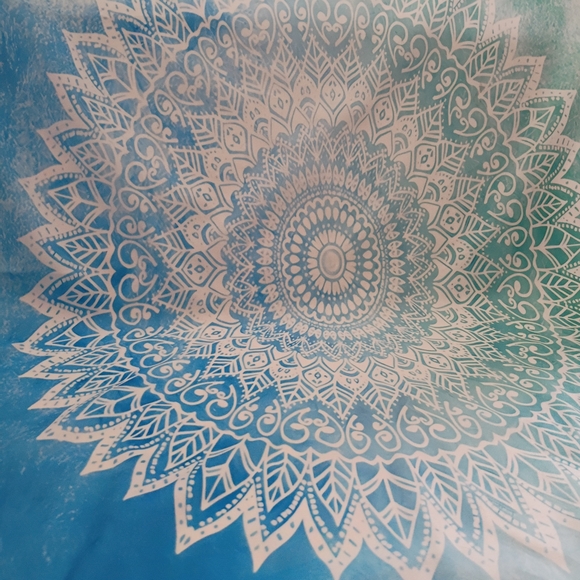 Elegant Teal and White Mandala Tapestry - Picture 2 of 3